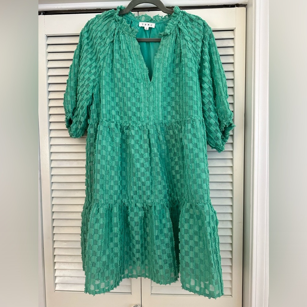 THML Green Puff Sleeve Mini Dress
